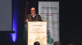 Photo: Rifat Kassis speaks at the opening session of the Kairos Palestine 9th Anniversary Conference in Bethelem.