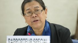 Cecilia Jimenez-Damary, Special Rapporteur on internally displaced persons present his report after missions to Afghanistan, Georgia and Nigeria at a 35th Session of the Human Rights Council. 7 June 2017. UN Photo / Jean-Marc Ferré