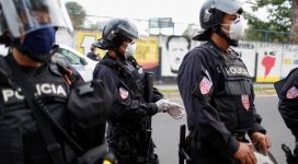 Photo: Riot police preparing to contain people who were detained for violating El Salvador’s nationwide lockdown measures in San Salvador, El Salvador [Jose Cabezas/Reuters]